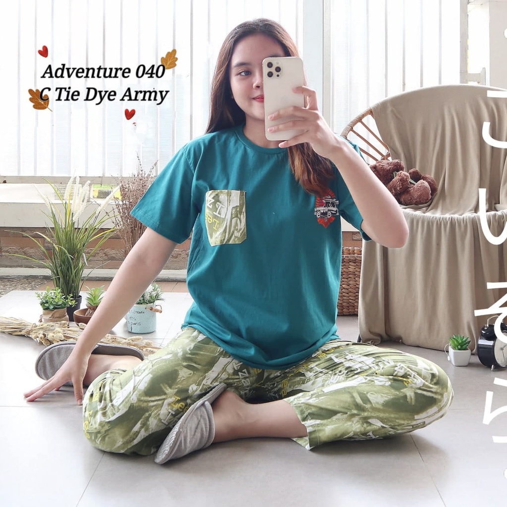 IZANY Piyama Dewasa Size S/ CP Atasan kaos Tebal-ADV 040 TIEDYE ARMY