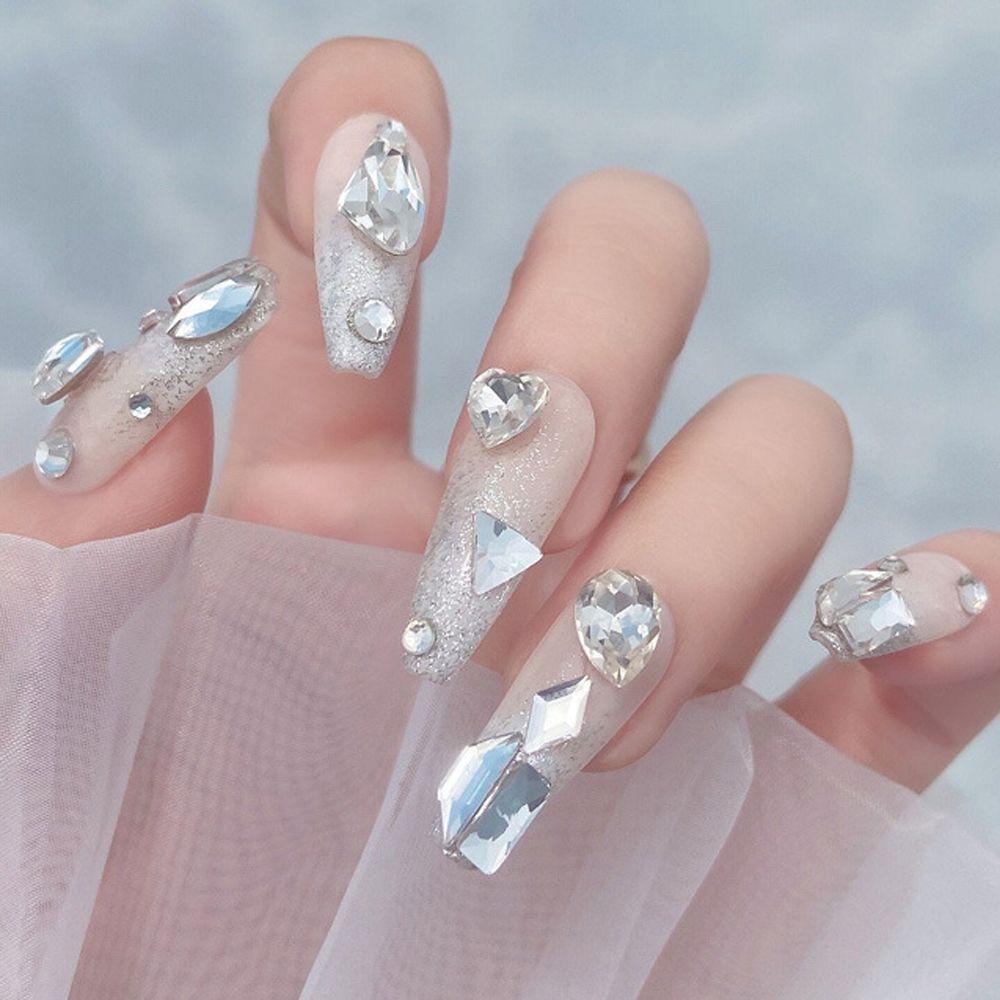 Mxbeauty Jantung Nail Art Rhinestones Fashion Jepang Cinta Hati Air Drop Berbentuk Manicure Aksesoris Persegi Panjang 3D Perhiasan Kuku