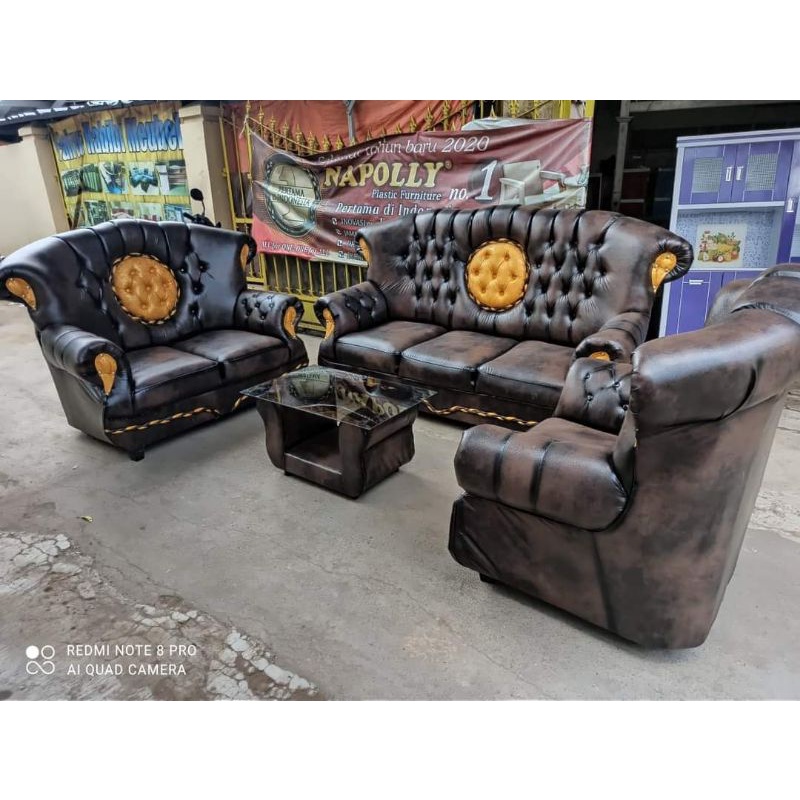 Sofa Jaguar Jumbo 321 / Sofa Sultan Kancing 321 Jumbo / Sofa 221 Full Kulit / Sopa Tamu Murah Cirebo