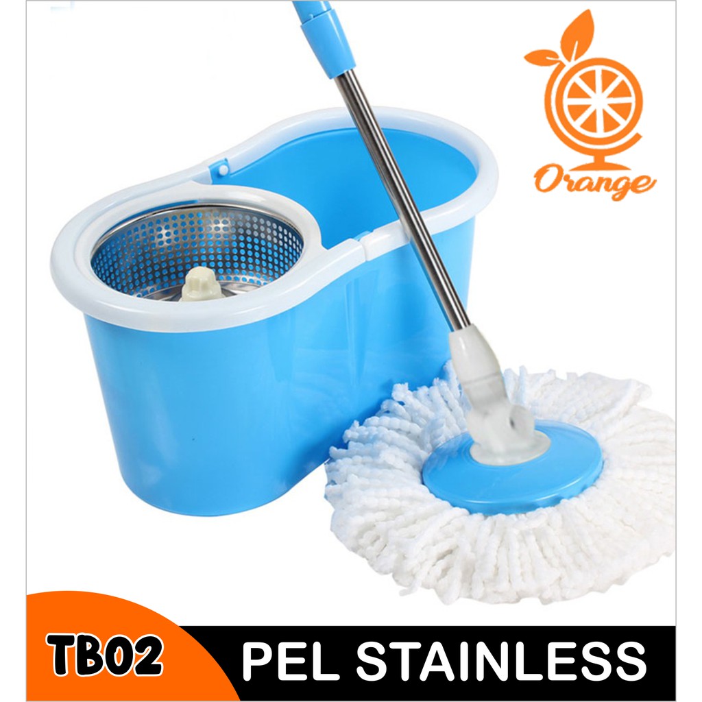 Set Alat Pel Lantai Super Mop Dengan Ember Pencuci Putar Stainless Steel