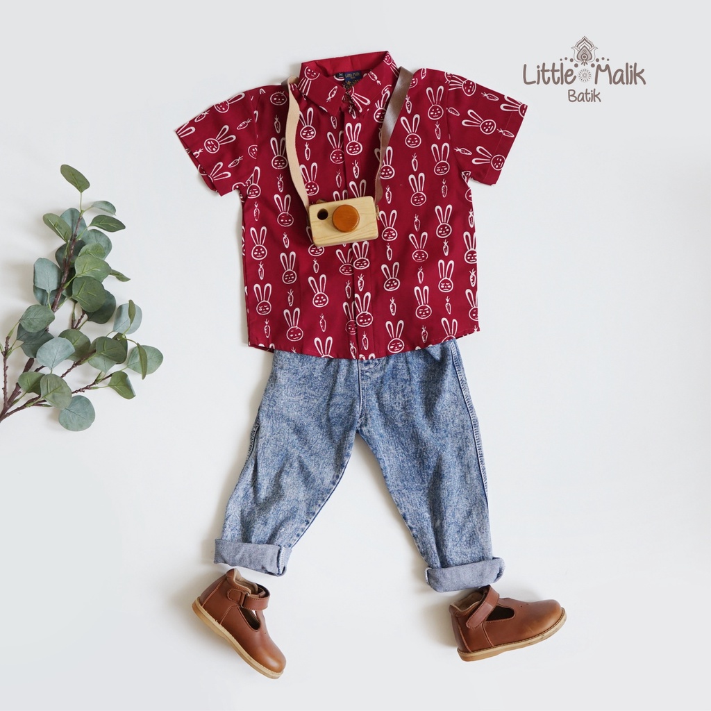 Kemeja Batik Anak Lengan Pendek By Little Malik Batik, Garutan Organik, Warna Marun