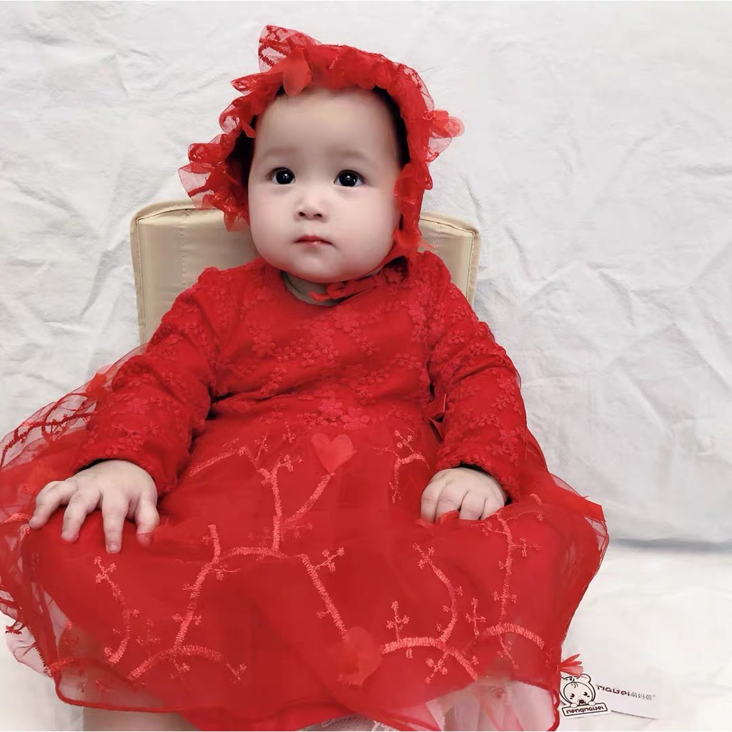 (COD) Dress Anak Perempuan Gaun Pesta Dress Tutu Bayi dan Topi Gaun putri lengan panjang bayi V30