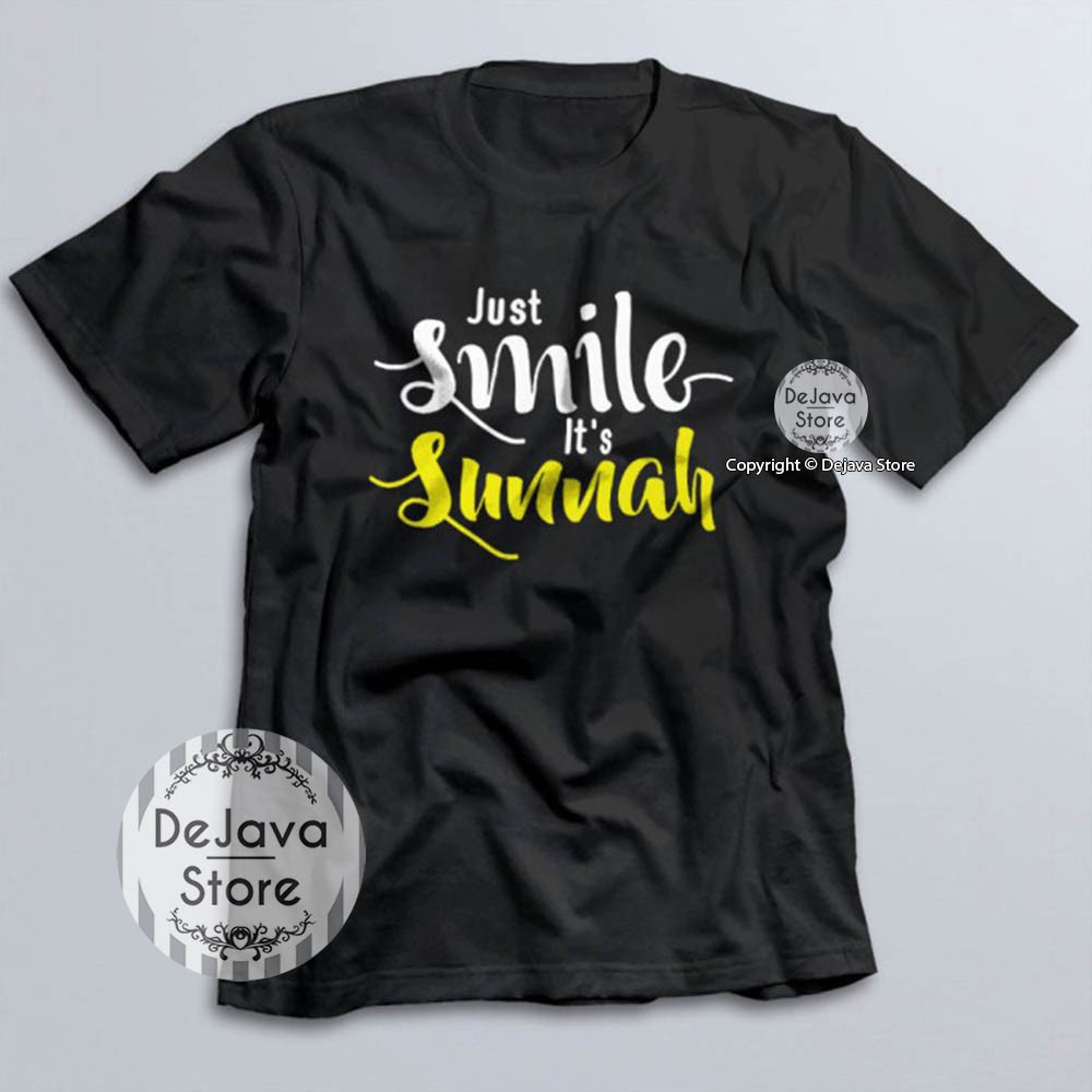 Kaos Dakwah Islami SMILE IS SUNNAH - Tshirt Baju Distro Muslim Santri Eksklusif | 014-HITAM