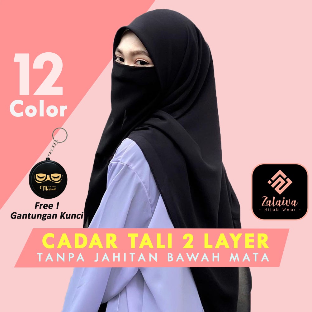 Cadar Tali 2 Layer Bahan Sifon Ceruty BabyDoll Niqab Tanpa Jahitan Bawah Mata