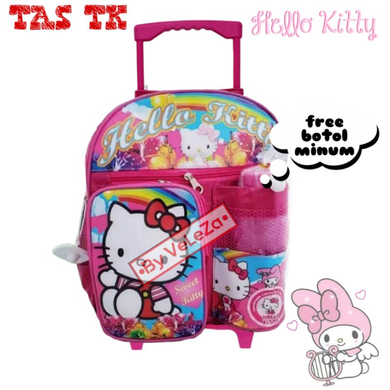 Tas ransel troli anak perempuan PAUD TK karakter gratis botol minum - tas anak - tas troli