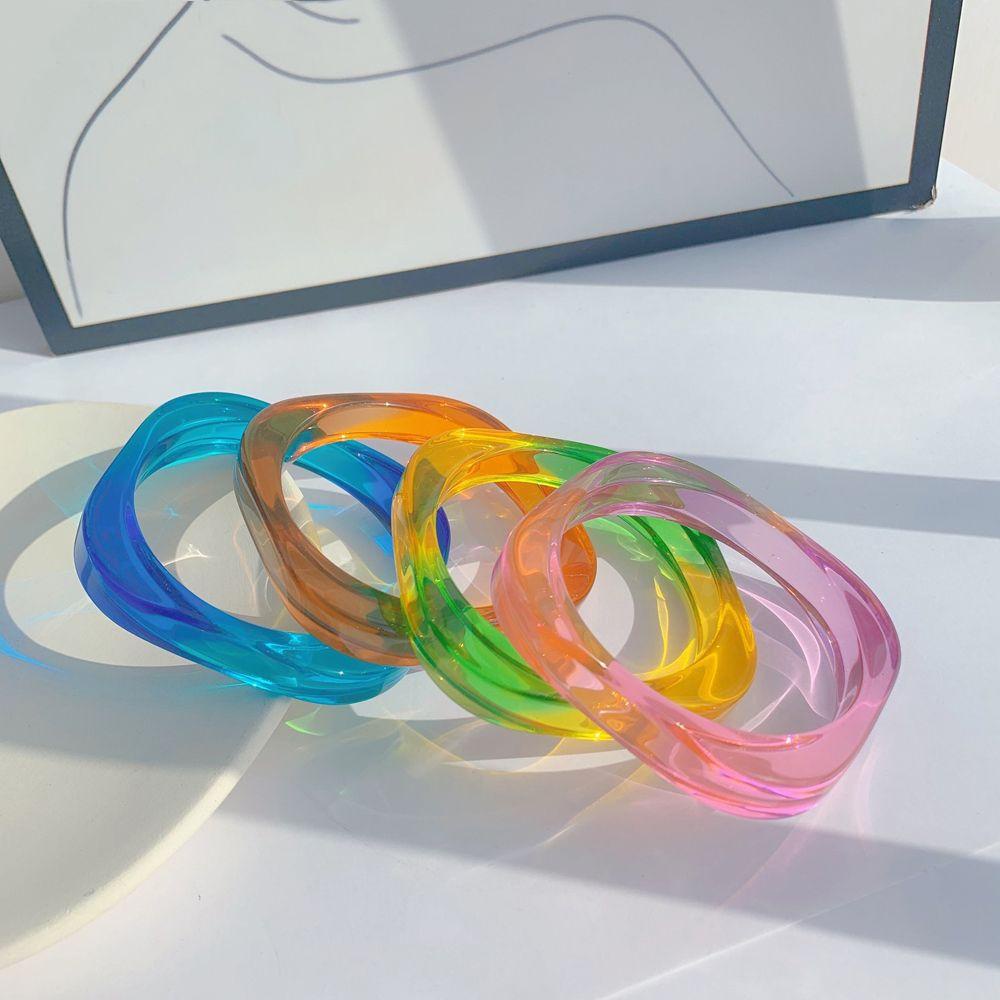 Needway Wanita Gelang Gradien Korea Jelly Pesta Terbuka Gelang Geometris Tebal Cewek Lebar Gelang