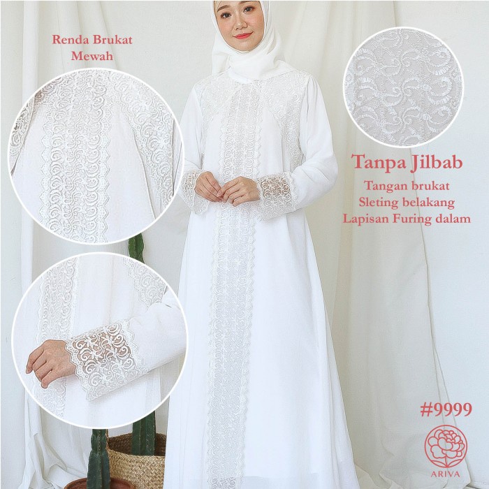 Baju Gamis Brukat Putih / Baju Muslim / Dress Muslim Putih #9999 - Putih Tulang, L