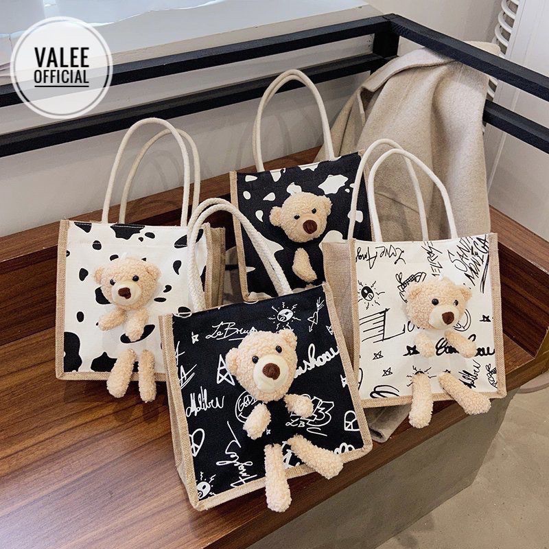 TERLARIS TAS KANVAS Boneka 3D IMPORT MOTIF LUCU TERMURAH HANDBAG 8037- souvernir Hand bag Tote beat teddy bear lucu 3D