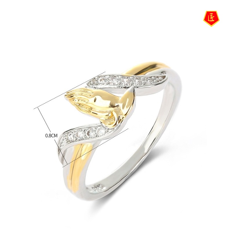 [Ready Stock]Creative Hands Prayer Color Separation Ring with Diamonds