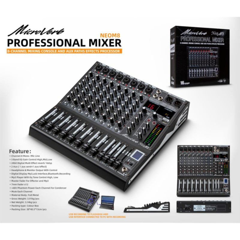 MIXER 8 CHANNEL MICROVERB NEOM8 BARU SUPPORTS PC