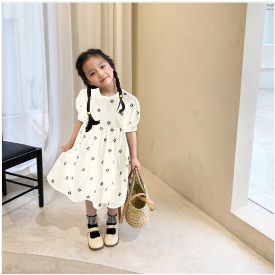 DRESS BUNGA 4 DAUN HITAMPUTIH baju dress tutu anak perempuan set import