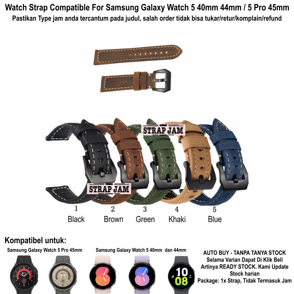 Strap Samsung Galaxy Watch 5 40mm 44mm Pro 45mm - Tali Jam 20mm Kulit Crazy Horse Leather Tebal