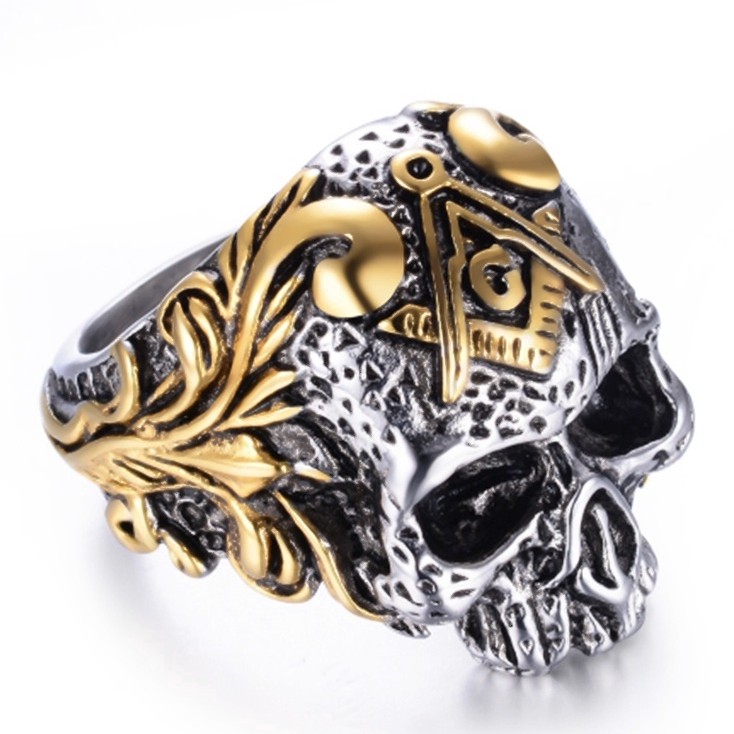 SEUSUK  Cincin Motif Kepala Tengkorak masonic Klasik Bahan Stainless Steel 316L untuk Pria
