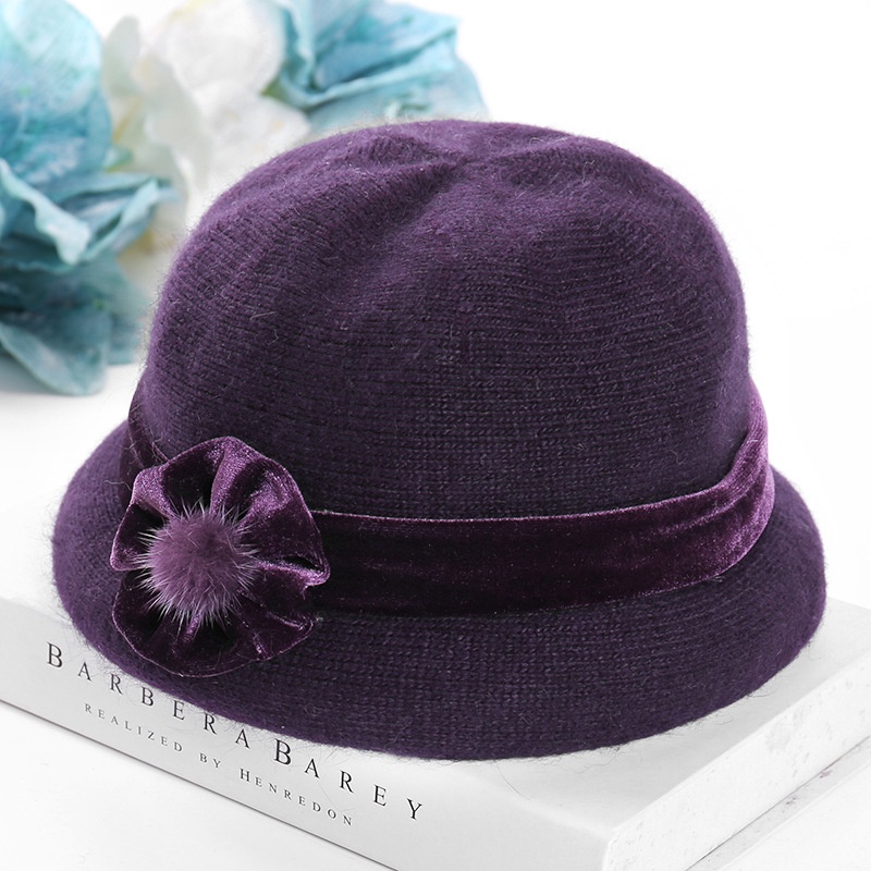 Topi Kupluk Wanita Korea Middle-Aged Orang Tua Kelinci Bulu Rajutan Nenek Ibu Bibi Plus Beludru Wol 