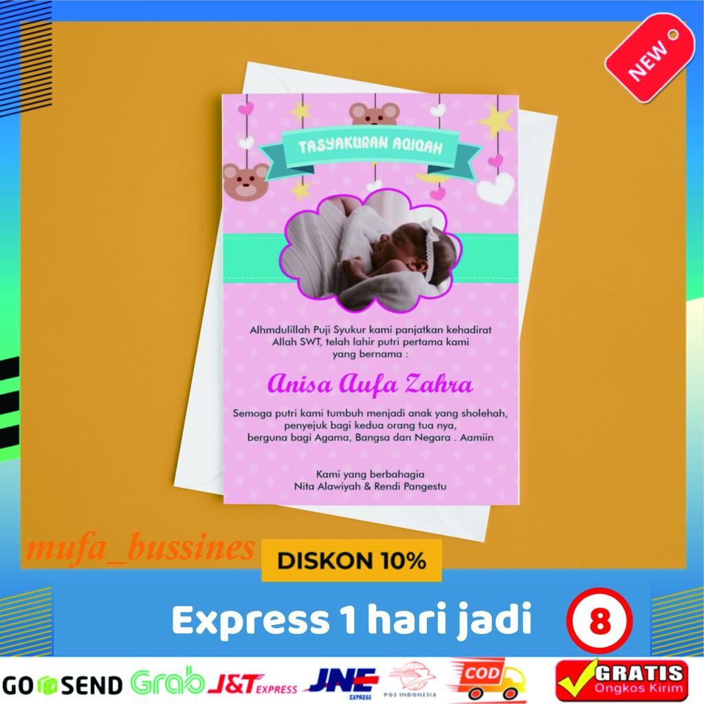 

Stiker Sticker Label Kartu Tasyakuran Tasakuran Kelahiran Aqiqah Aqiqoh Nama Bayi