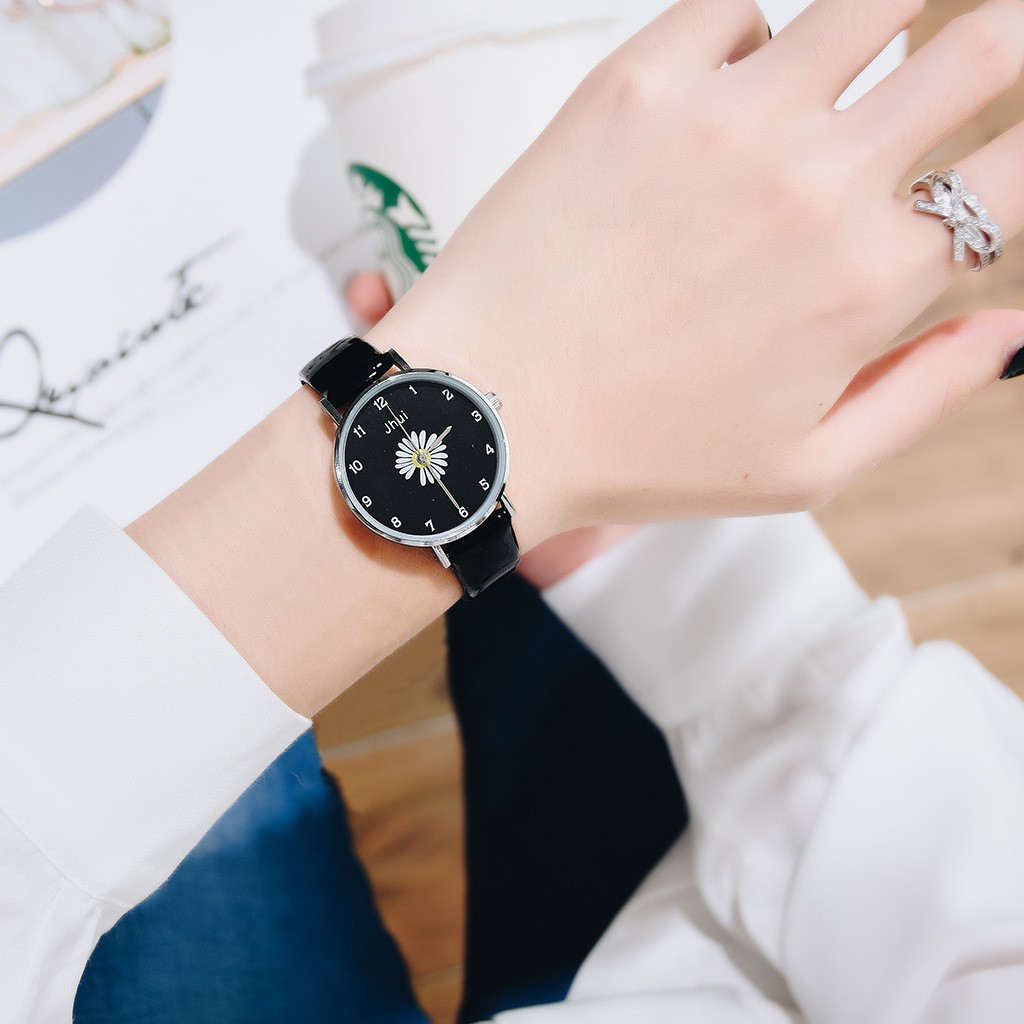 Jam Tangan Quartz Analog Bunga Daisy Harajuku Gaya Korea Fashion Aksesoris Wanita Casual Analog