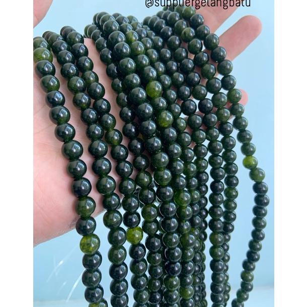 Batu Black Jade Aceh Serat 8Mm Renceng Kalung Gelang Akik Jade Giok