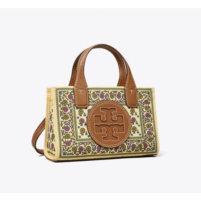 TORY BURCH ELLA PRINTED MINI MICRO TOTE BAG Ivory Floral Daisy Border