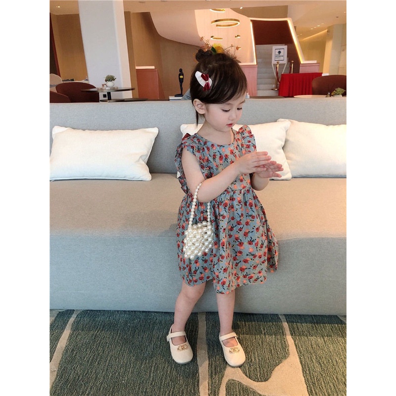 Dress Anak Perempuan Korean Fashion Floral Pita Red Non-Sleeve Gaun