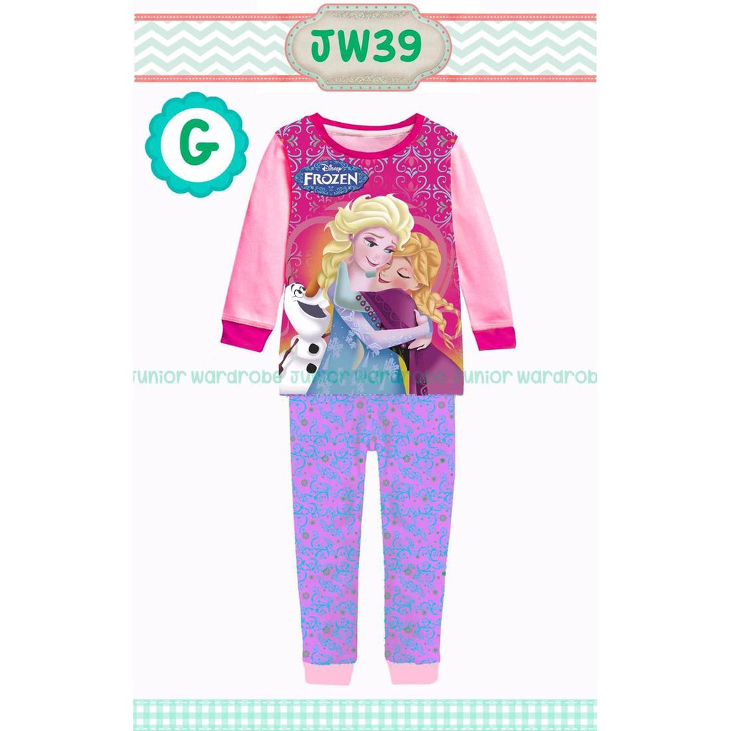 PIYAMA ANAK IMPOR SIZE 2 7T KIDS JW 39 G FROZEN ANNA ELSA PINK
