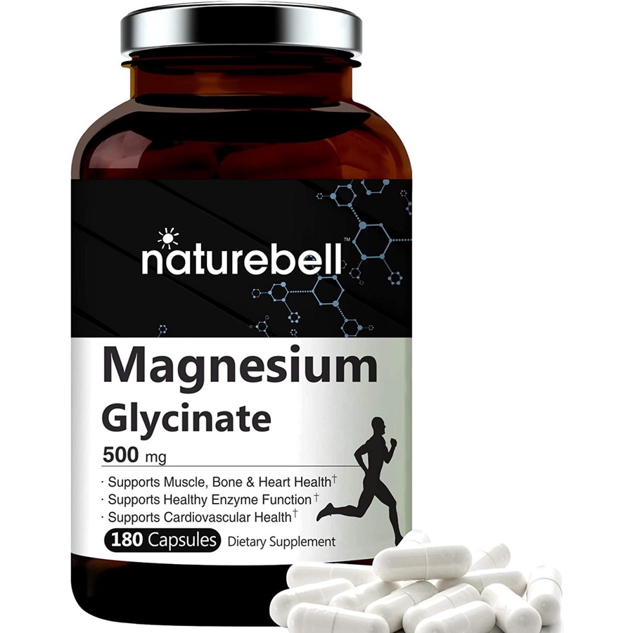NATUREBELL Magnesium Glycinate 500 mg, 180 Capsules