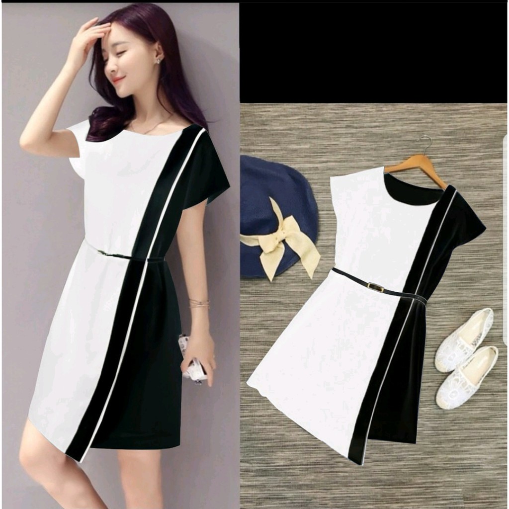 *[HNFK] MiniDress Twotone / MiniDress  Luna  / Dress Casual / Dress Cantik / Dress Korea / Dress