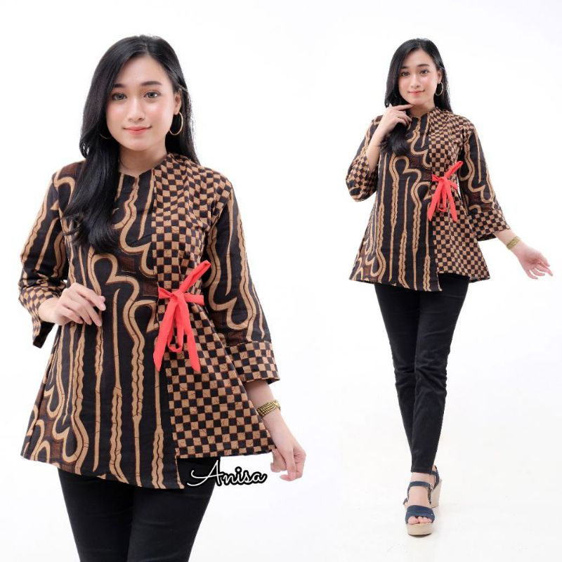 tey-17 Batik wanita ASJ SA HRB026 Kenongo Kemeja Tosca Pendek-Kombinasi seno agung