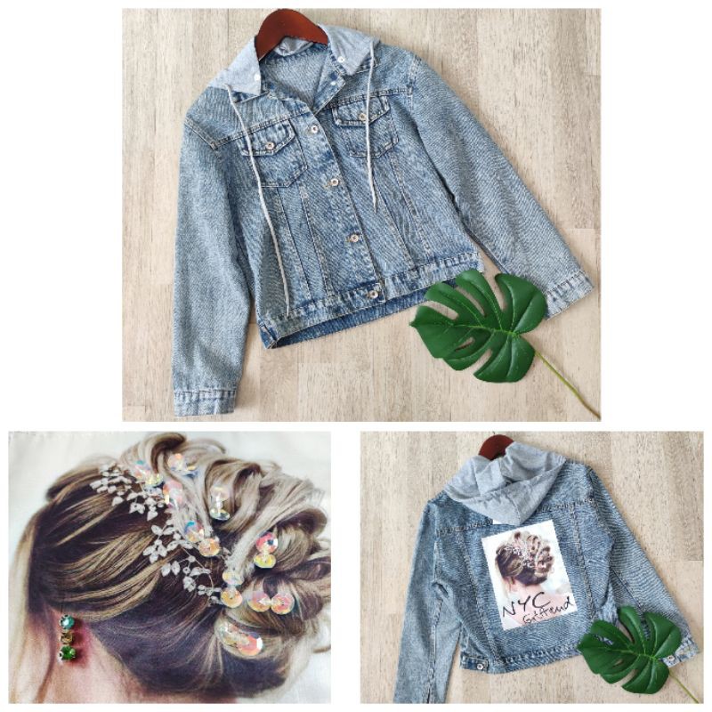 Jaket jeans hoodie woman NYC import bkk bangkok hk chn china