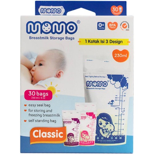 Momo Kantong Asi Classic 230 ml Breastmilk storage Bags MPASI Milk Pouch Bag READY 30pcs/box Monthly