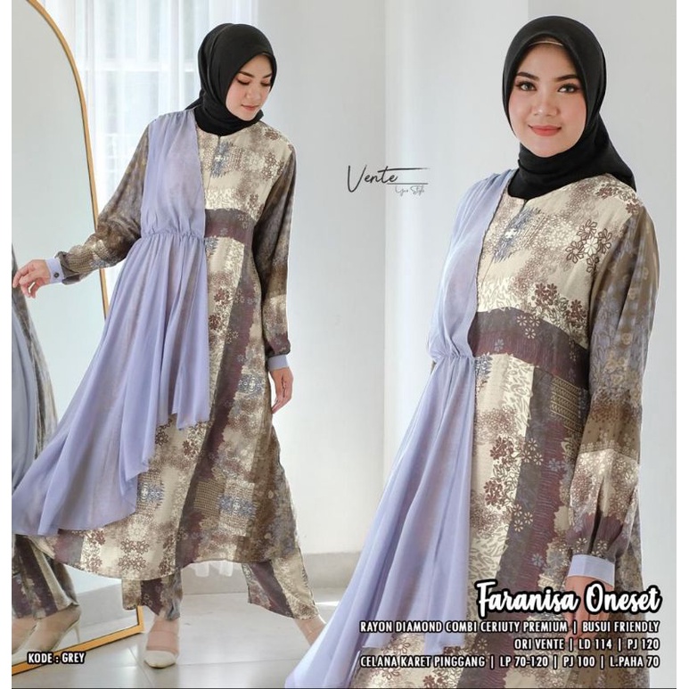 Baju Setelan Wanita Muslim Faranisa Ome Set Gaun Pesta Jumbo Modern Simple Casual