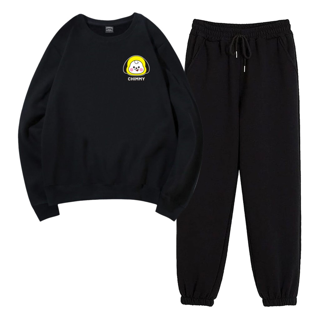 BESS - Baju Setelan Wanita Murah / Setelan Sweater + Jogger Hitam - LOGO CIMY