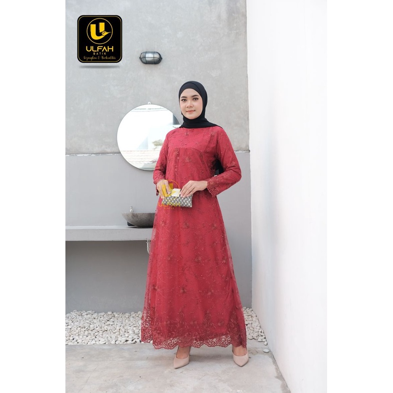 Gamis Brokat Tile Mewah Model-Gamis Tile Mutiara Gamis Kombinasi Tile Mutiara-Gamis Brokat Tile Pest