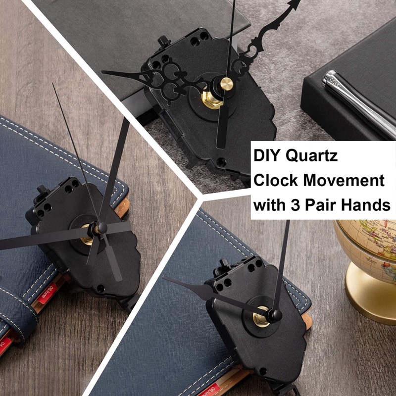 DIY Wall Clock Pendulum Movement Mechanism with 6 Pairs Hands Quartz Repair Shaft for Craft Frameless Clock Replacement