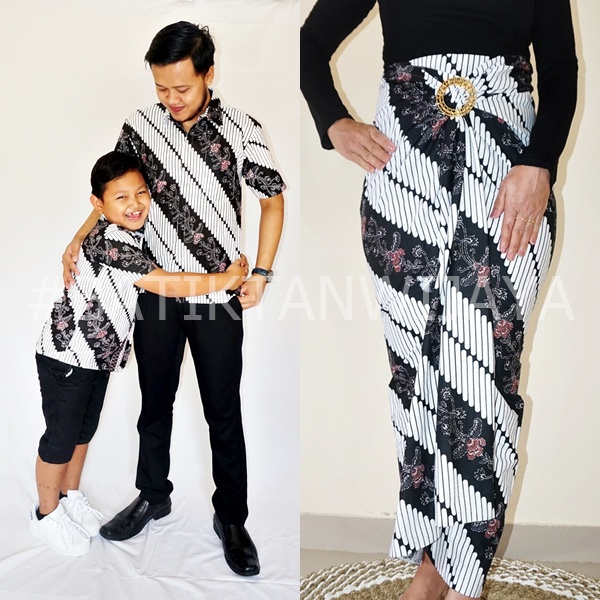 Baju Couple Keluarga Family Batik Ayah dan Anak Kemeja Lengan Pendek Ibu Rok Lilit Motif ParangJogja