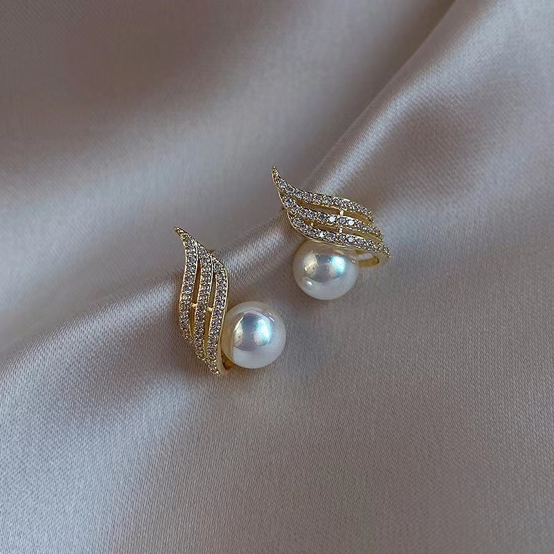 Anting Mutiara Bentuk Daun Gaya Retro Perancis Untuk Wanita