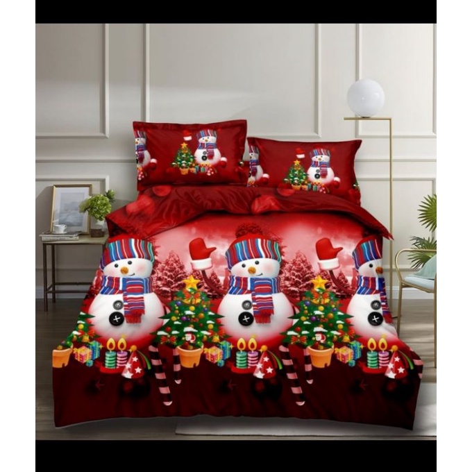 sprei microtex motif boneka salju merah