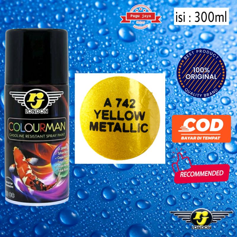 cat semprot kuning metalik yellow metallic 300ml COLOURMAN rj london spray paint pilox pilok tahan bensin anti retak cepat kering