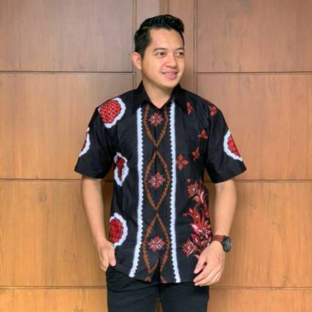 Pabrik Batik HRB026 Kenongo Kemeja Batik pria hitam Pendek Pekalongan Padi M L XL Sogan Tulis Halus