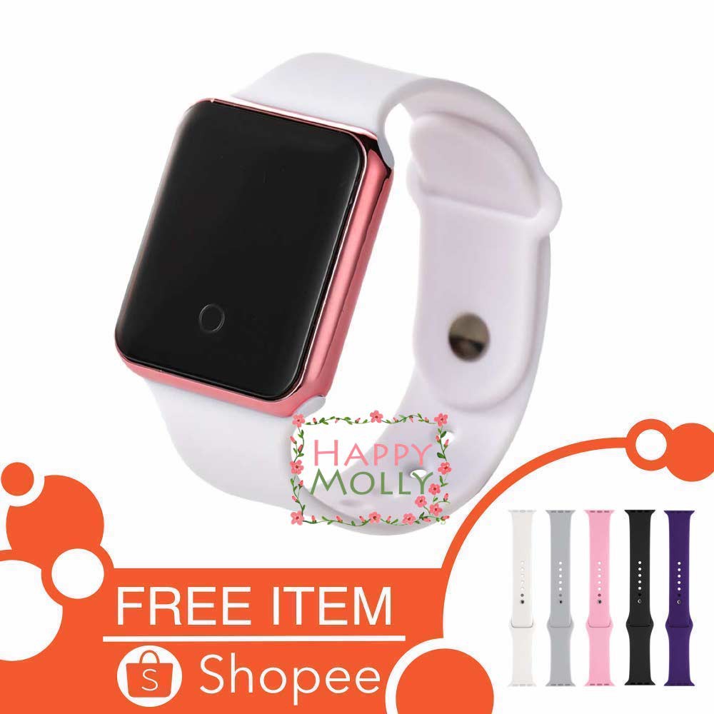 Touch Screen★LED Watch [ White Rose Gold ] Jam Tangan Digital Pria &amp; Wanita - Rubber - FREE STRAP