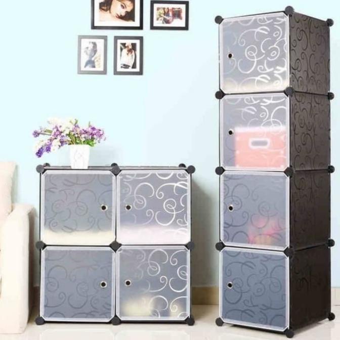 %$%$%$%$] Rak Lemari Baju Serbaguna Portable 4 susun Lemari Plastik 4 Pintu