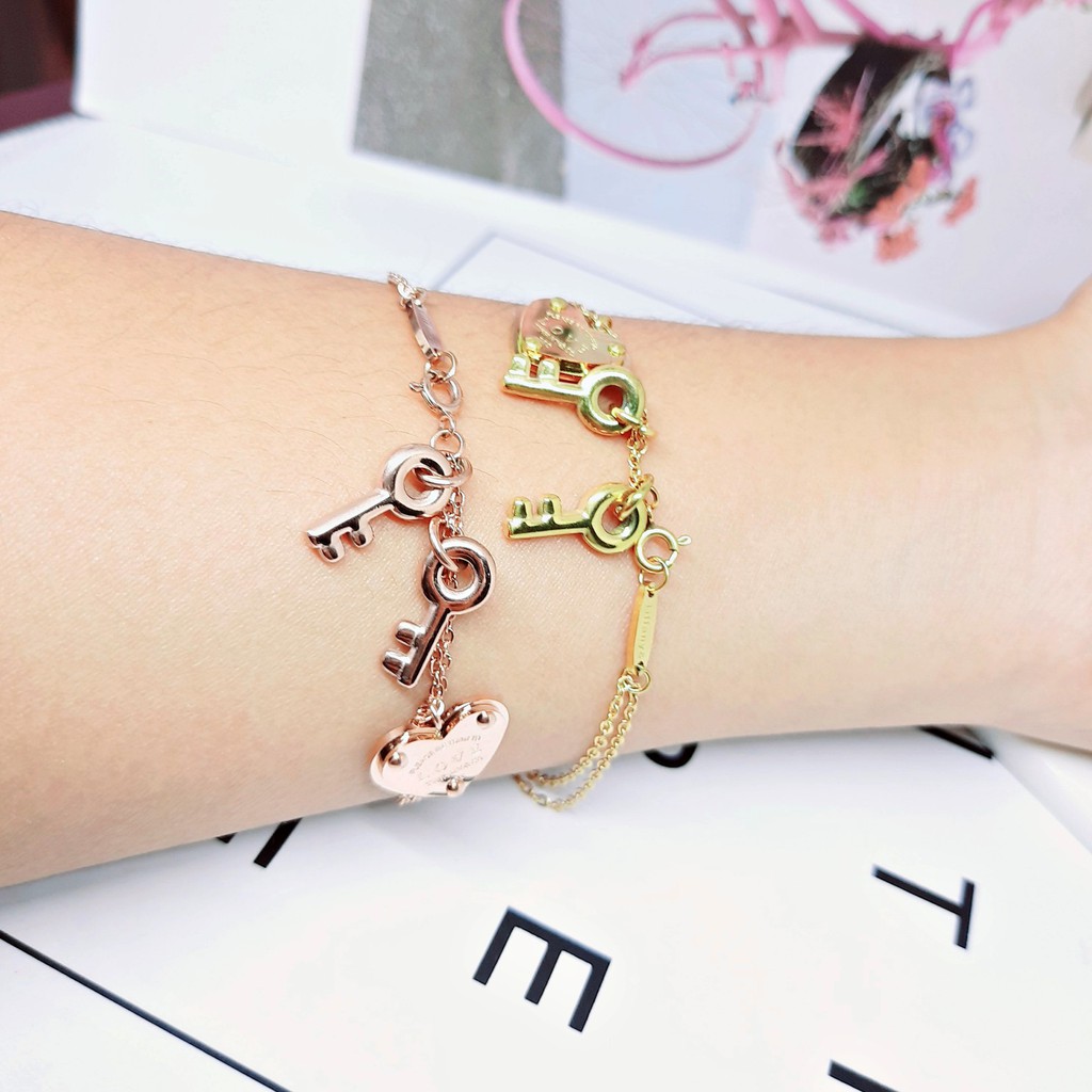 Gelang Titanium Korea Kdrama Import Kunci Hati Rose Gold - BB597