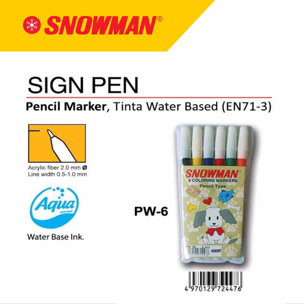 

Snowman Sign Pen Spidol Kecil Set 6 Warna PW-6A