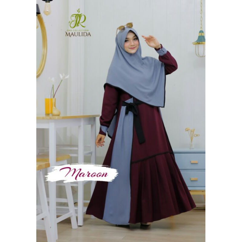 Gamis Syari Maulida Ori by JR1 ity crepe set khimar syari pad antem