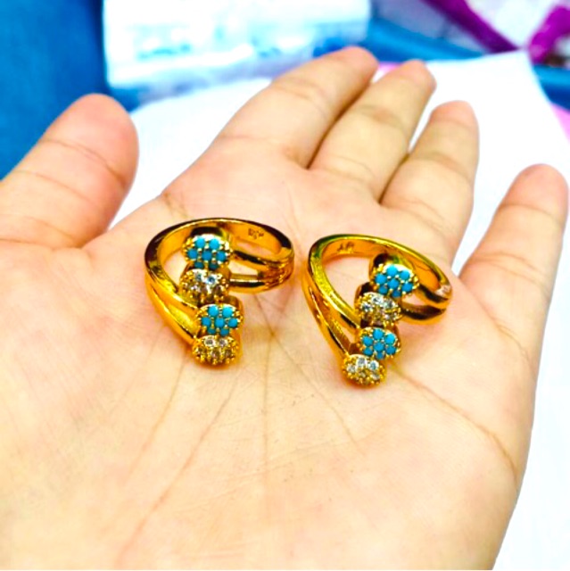 Cincin wanita model kipas cincin permata biru cincin pernata hitam cincin replika emas berlian