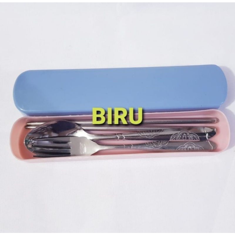 SET SENDOK MAKAN TRAVEL BAHAN STAINLESS + BOX