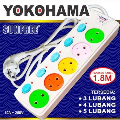 SUNFREE Yokohama 1.8M - 3, 4, 5 Lubang Colokan Stop Kontak + Saklar