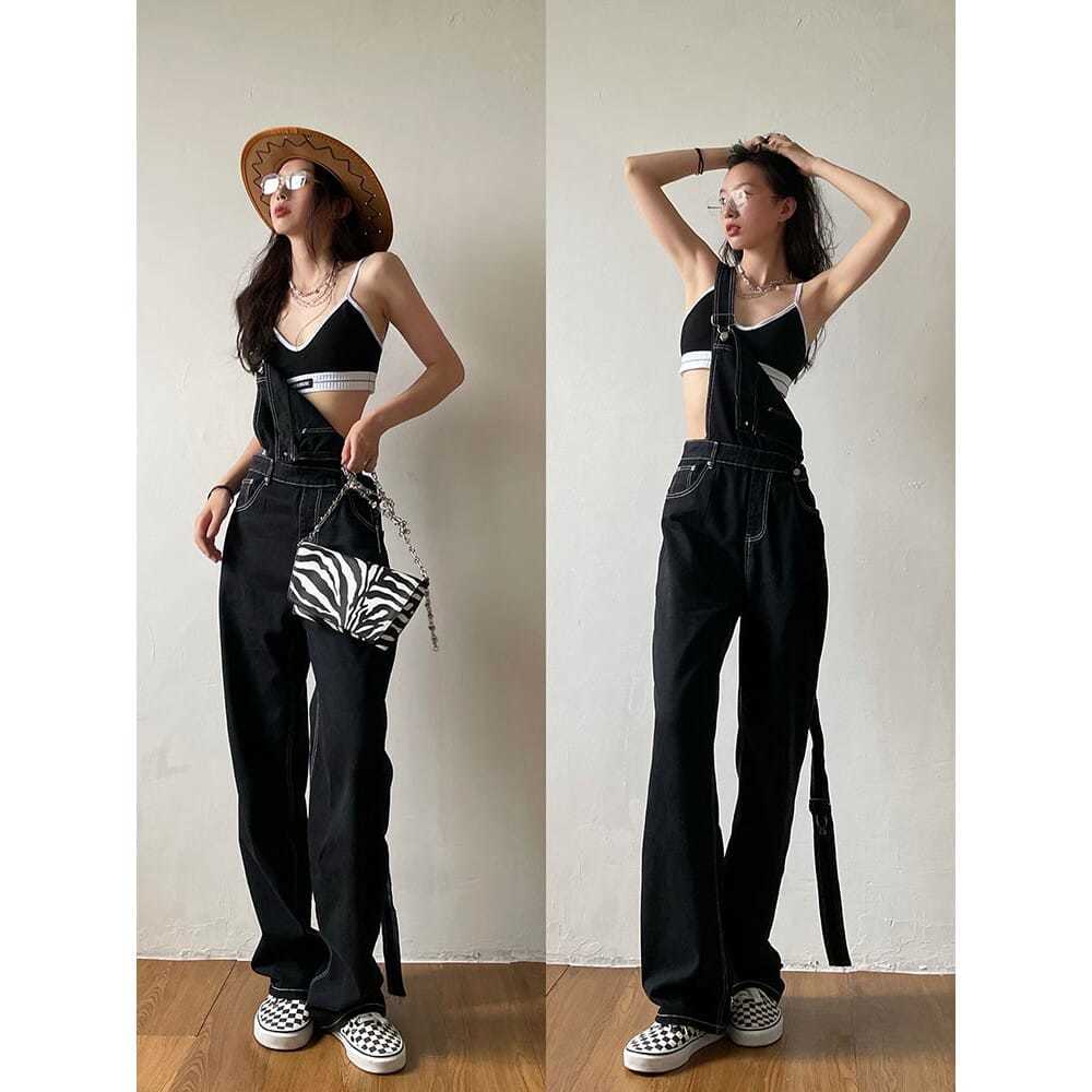 2022 musim semi dan musim panas overall denim hitam baru wanita jumpsuit pel longgar tipis berpingga