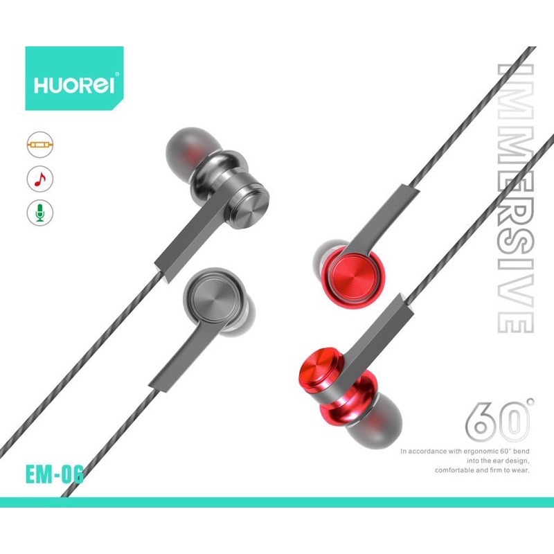 HUOREI EM-06 Universal Streo Earphone Extra Bass with Microphone