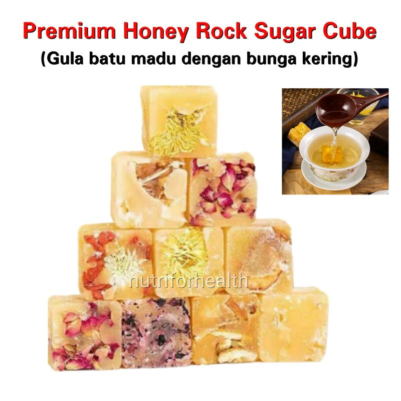 (1 Pcs) PREMIUM Honey Rock Sugar Cube Tea Cube | Gula Batu Madu dengan bunga kering