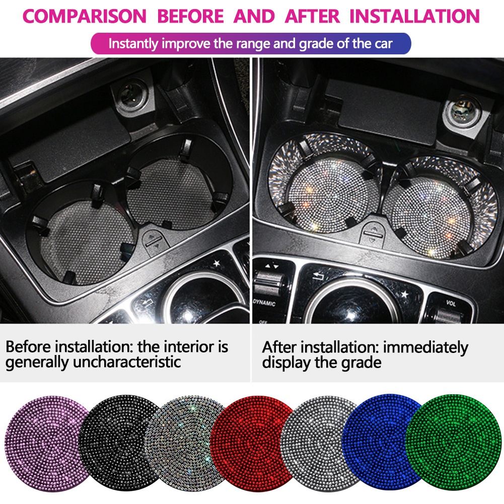 Diamond car coaster Cangkir Air non-slip slot mat silica gel pad cup holder mat car gadget bling Aksesoris Mobil Untuk Wanita